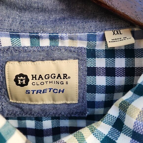 5/$15 Haggar Clothing Stretch men's XXL plaid button down business casual shirt - Picture 2 of 5